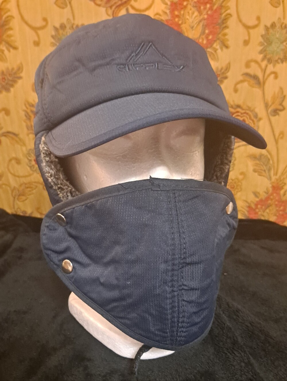 Supplex Navy Winter Trapper Hat with Removable Face Mask